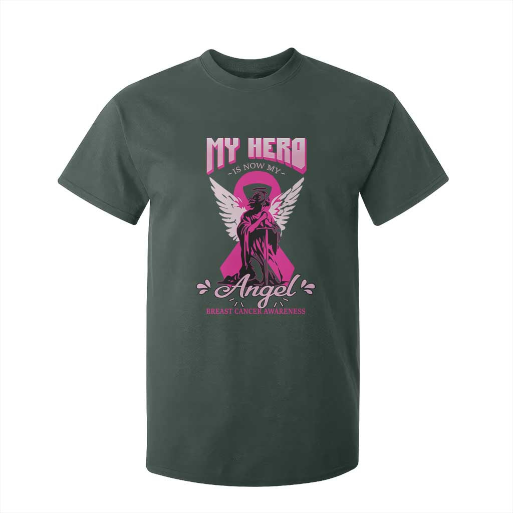 Breast Cancer Support T Shirt For Kid My Hero Is Now My Angel Pink Ribbon Cancer Warrior