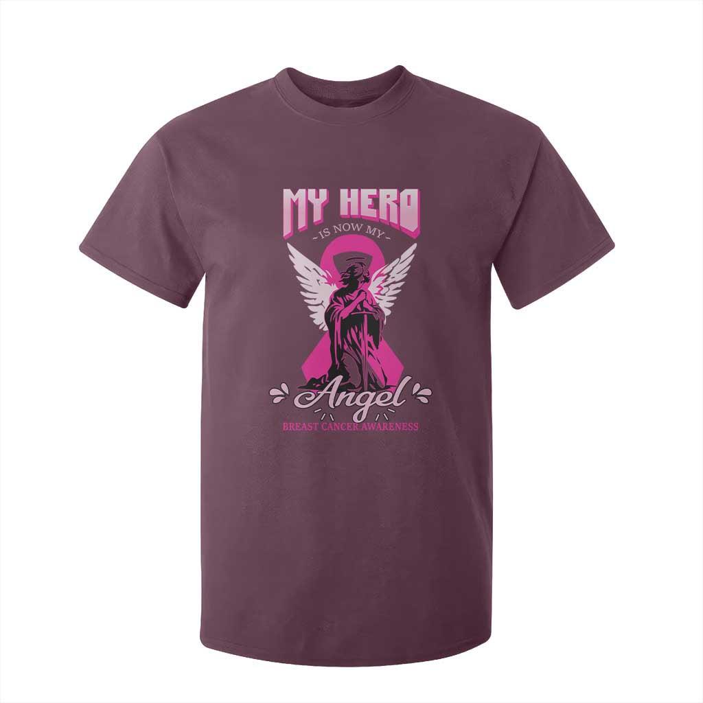 Breast Cancer Support T Shirt For Kid My Hero Is Now My Angel Pink Ribbon Cancer Warrior