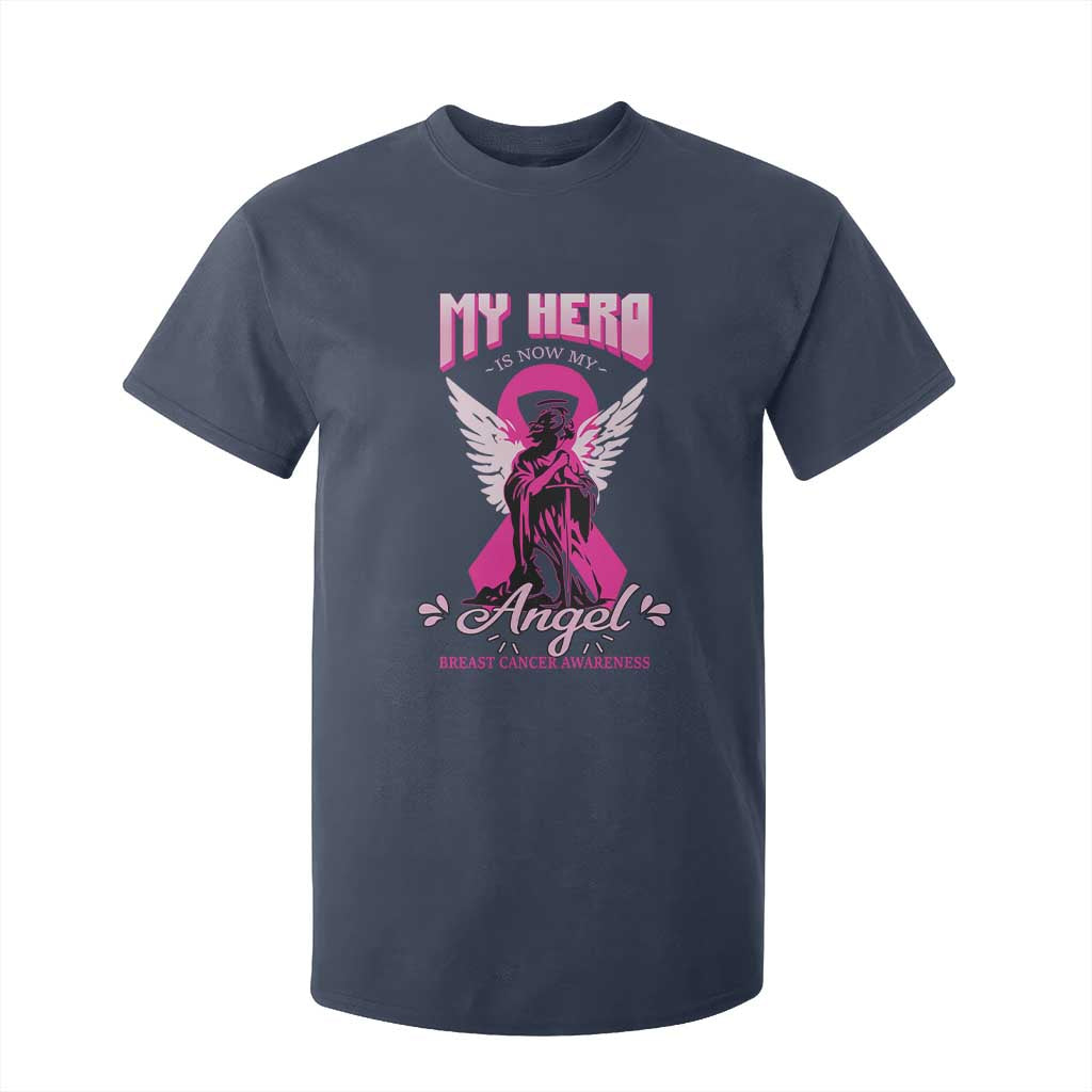 Breast Cancer Support T Shirt For Kid My Hero Is Now My Angel Pink Ribbon Cancer Warrior