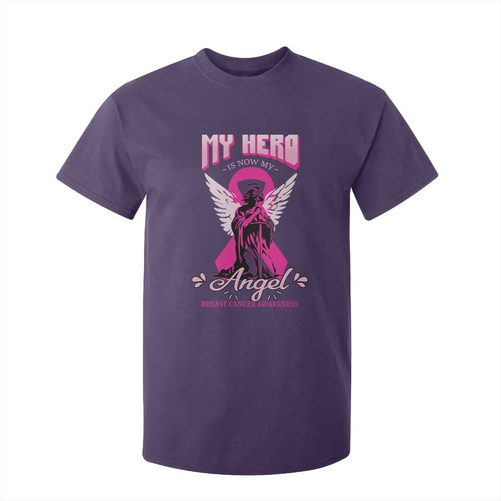 Breast Cancer Support T Shirt For Kid My Hero Is Now My Angel Pink Ribbon Cancer Warrior