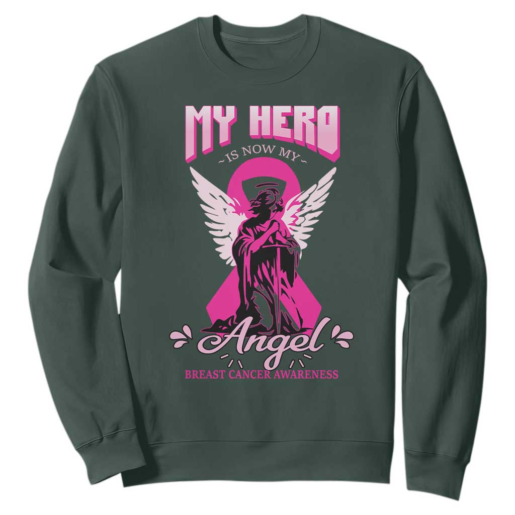 Breast Cancer Support Sweatshirt My Hero Is Now My Angel Pink Ribbon Cancer Warrior
