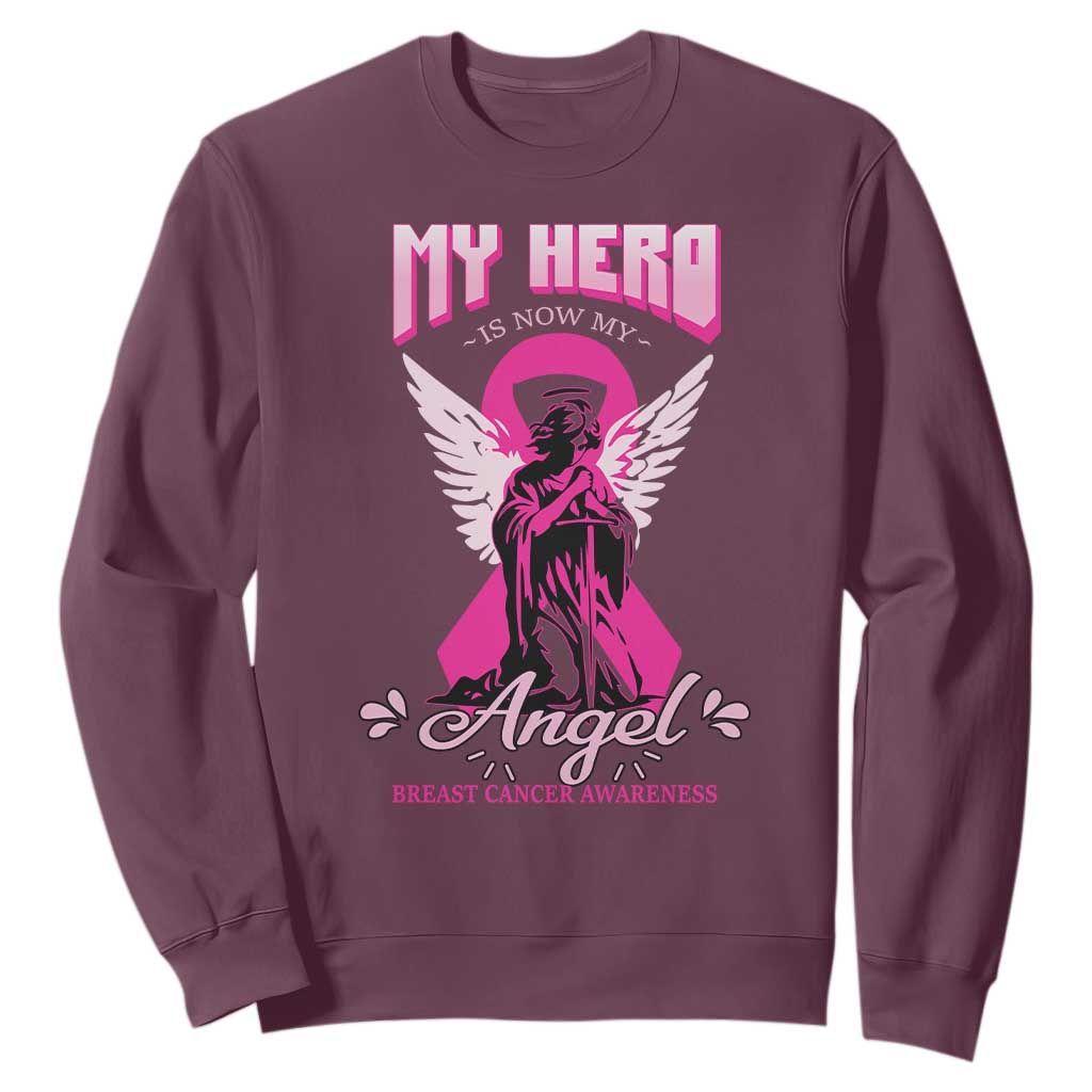 Breast Cancer Support Sweatshirt My Hero Is Now My Angel Pink Ribbon Cancer Warrior