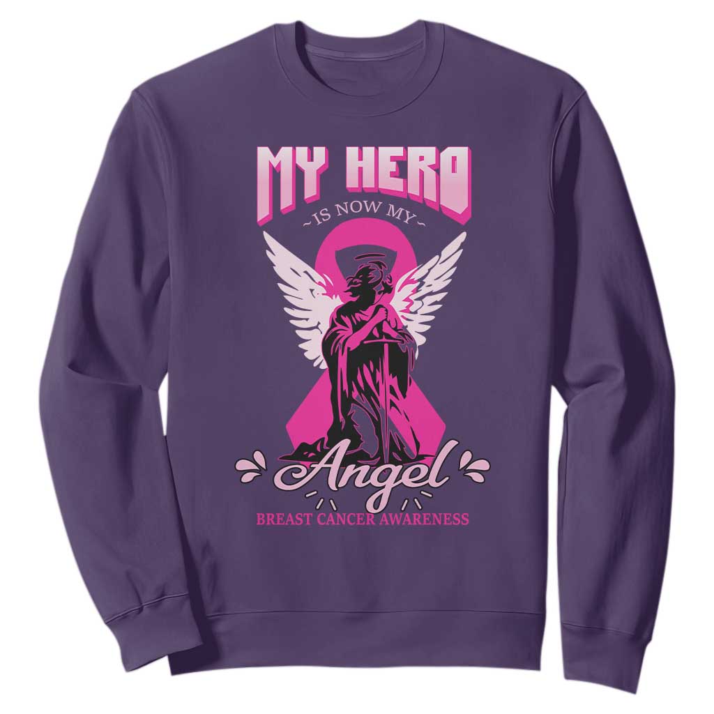 Breast Cancer Support Sweatshirt My Hero Is Now My Angel Pink Ribbon Cancer Warrior