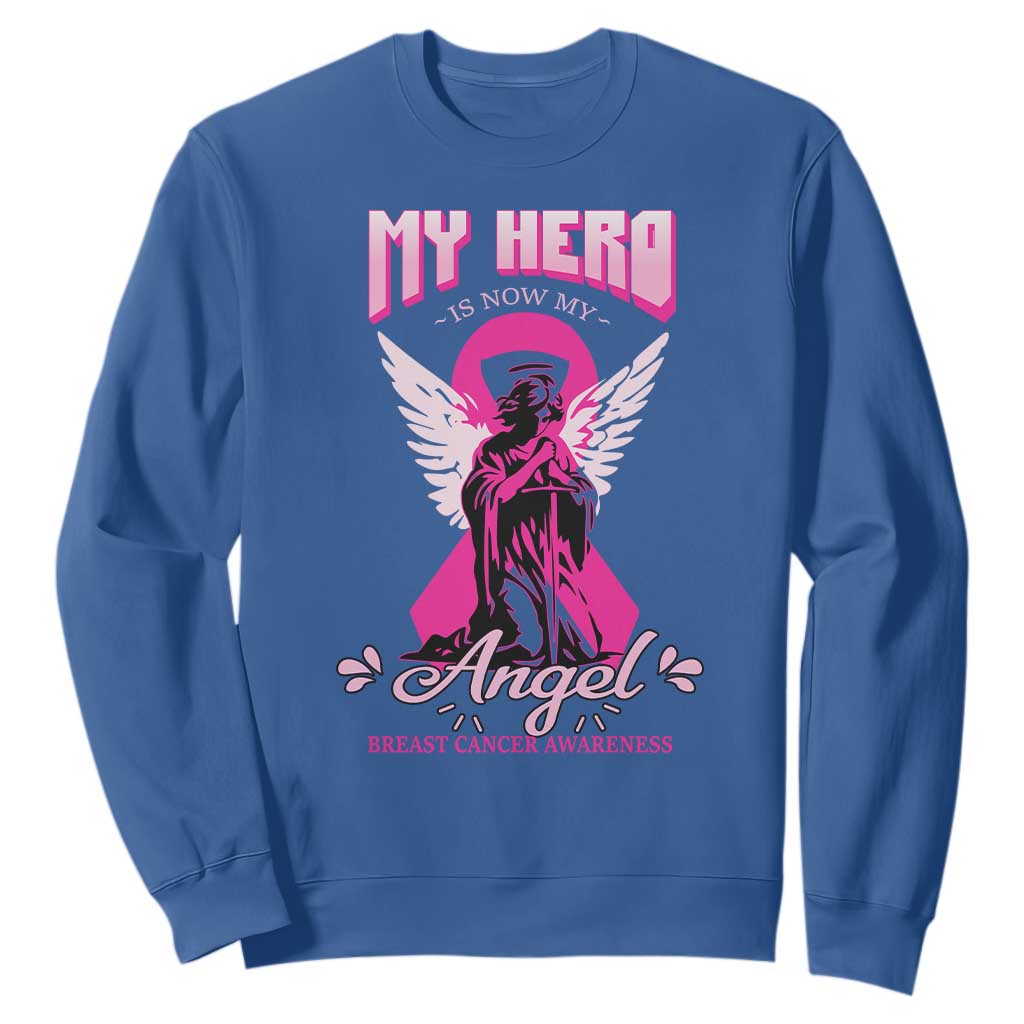 Breast Cancer Support Sweatshirt My Hero Is Now My Angel Pink Ribbon Cancer Warrior