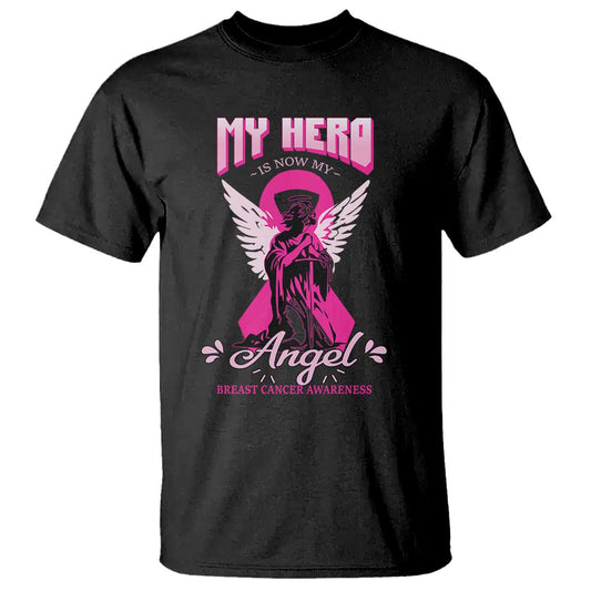 Breast Cancer Support T Shirt My Hero Is Now My Angel Pink Ribbon Cancer Warrior