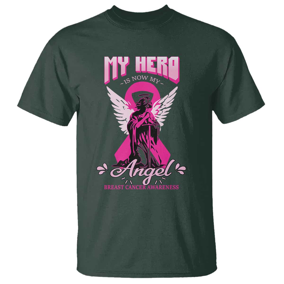 Breast Cancer Support T Shirt My Hero Is Now My Angel Pink Ribbon Cancer Warrior