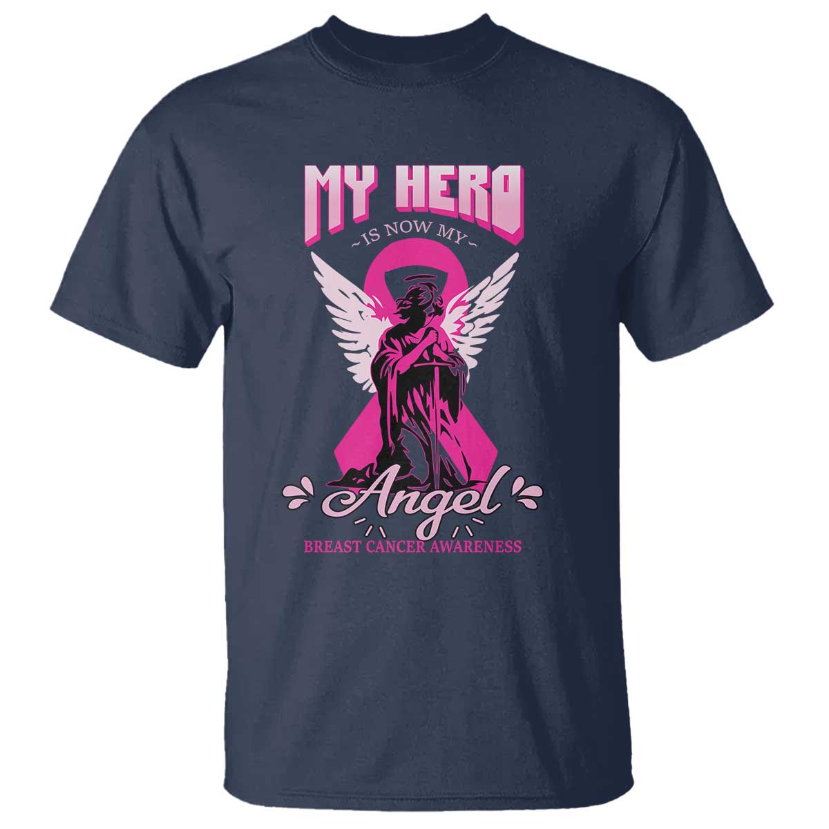 Breast Cancer Support T Shirt My Hero Is Now My Angel Pink Ribbon Cancer Warrior