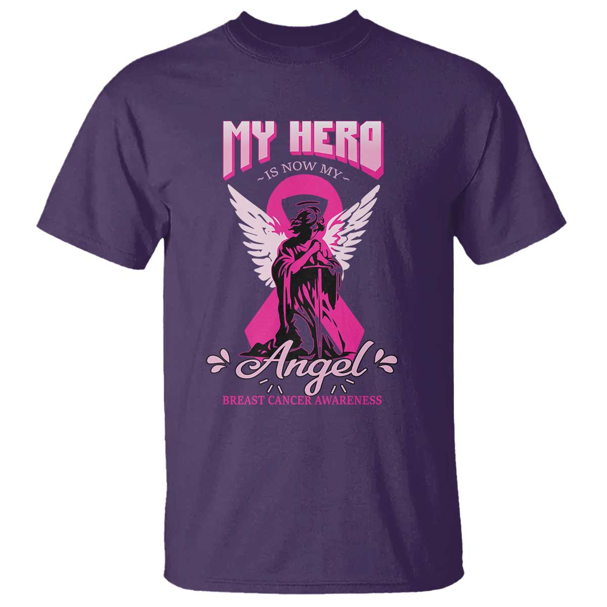 Breast Cancer Support T Shirt My Hero Is Now My Angel Pink Ribbon Cancer Warrior
