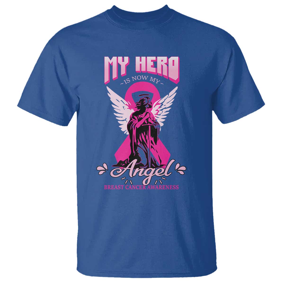 Breast Cancer Support T Shirt My Hero Is Now My Angel Pink Ribbon Cancer Warrior