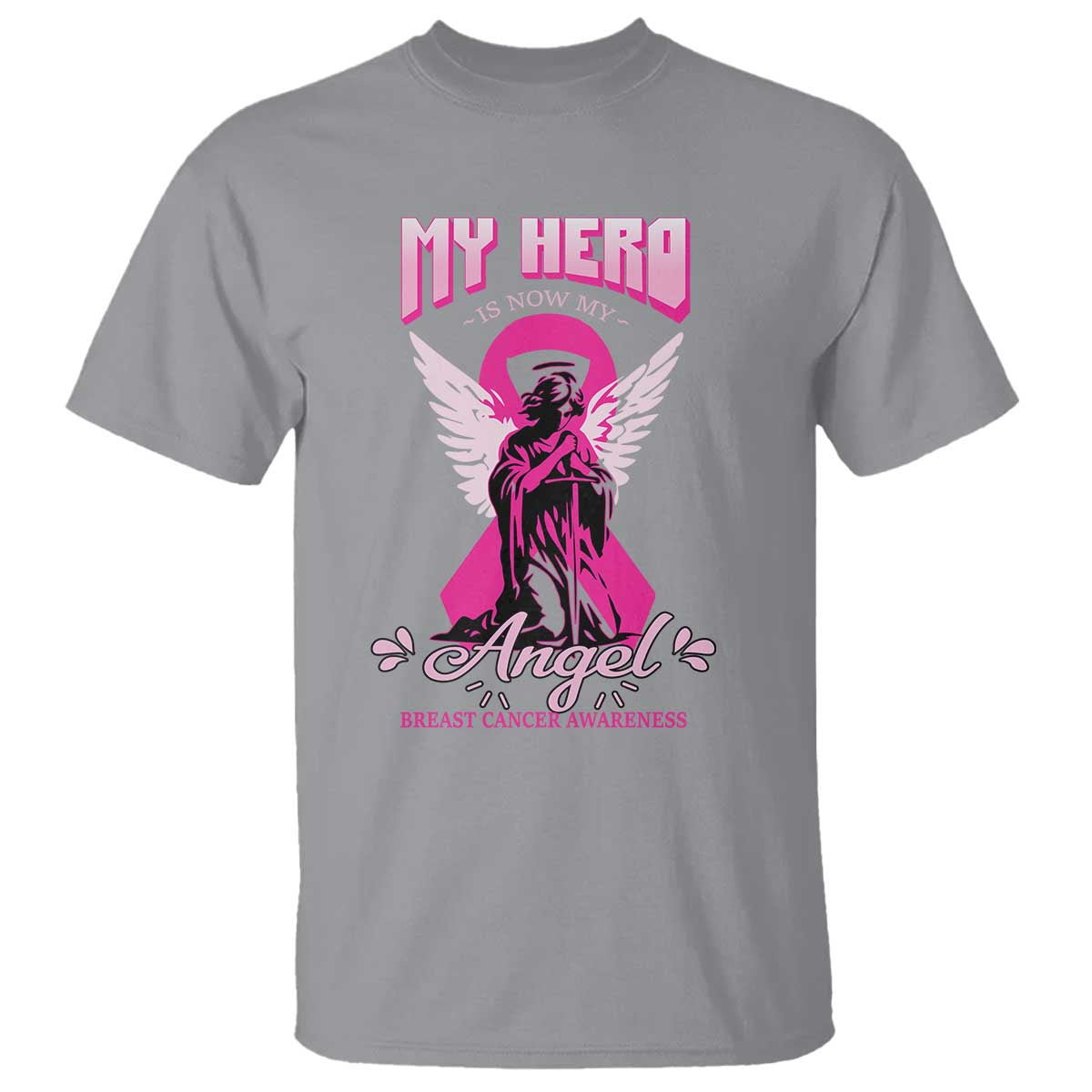Breast Cancer Support T Shirt My Hero Is Now My Angel Pink Ribbon Cancer Warrior