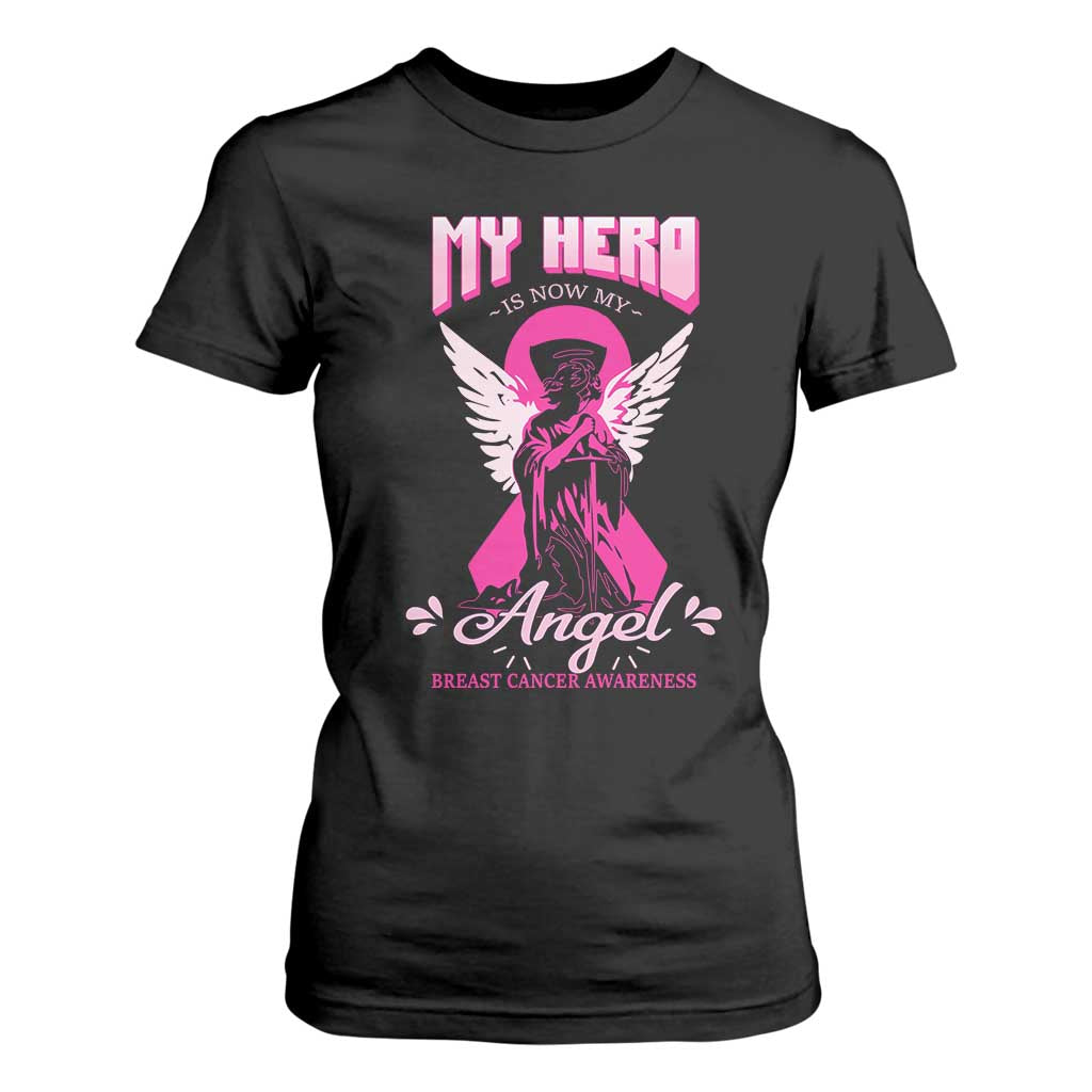 Breast Cancer Support T Shirt For Women My Hero Is Now My Angel Pink Ribbon Cancer Warrior