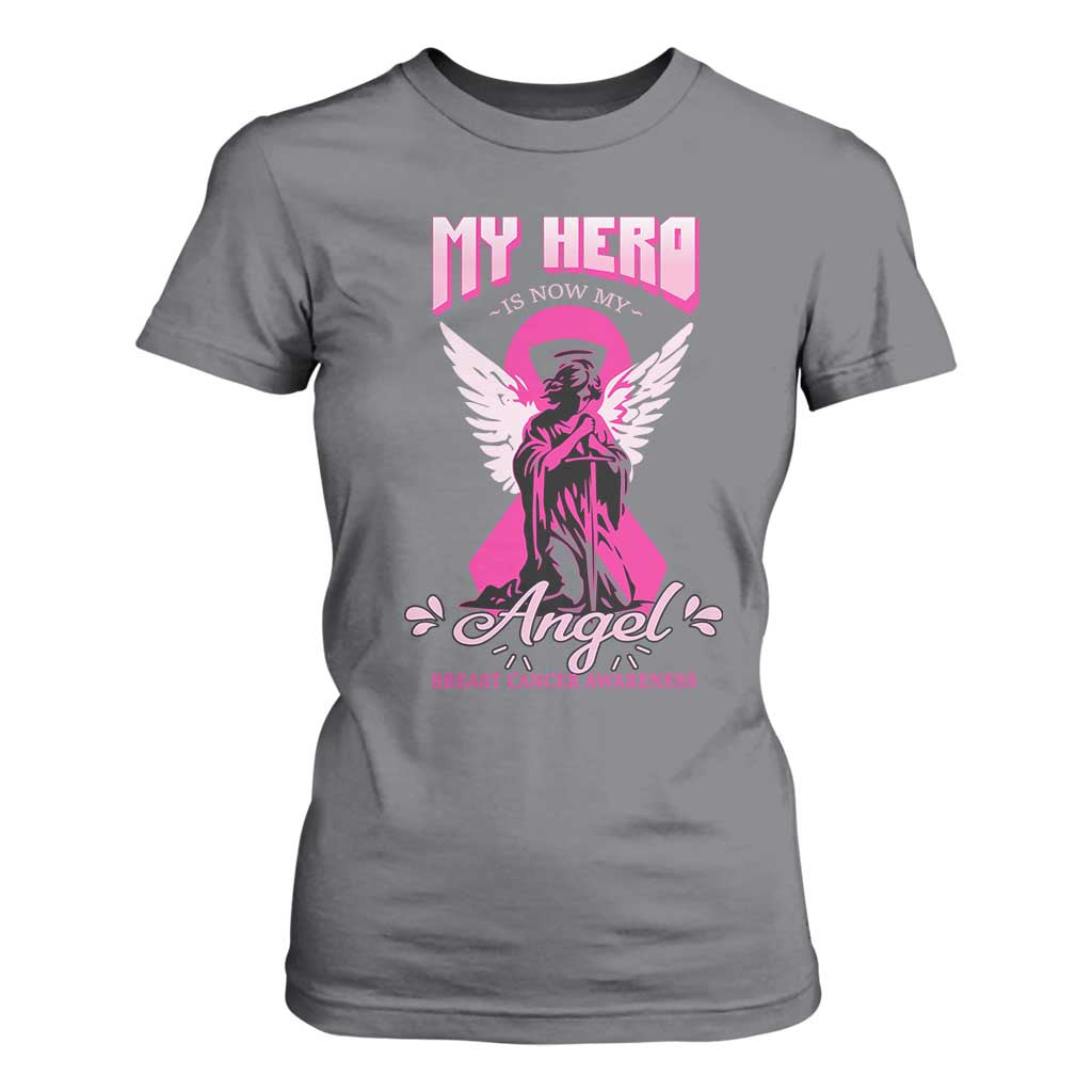 Breast Cancer Support T Shirt For Women My Hero Is Now My Angel Pink Ribbon Cancer Warrior