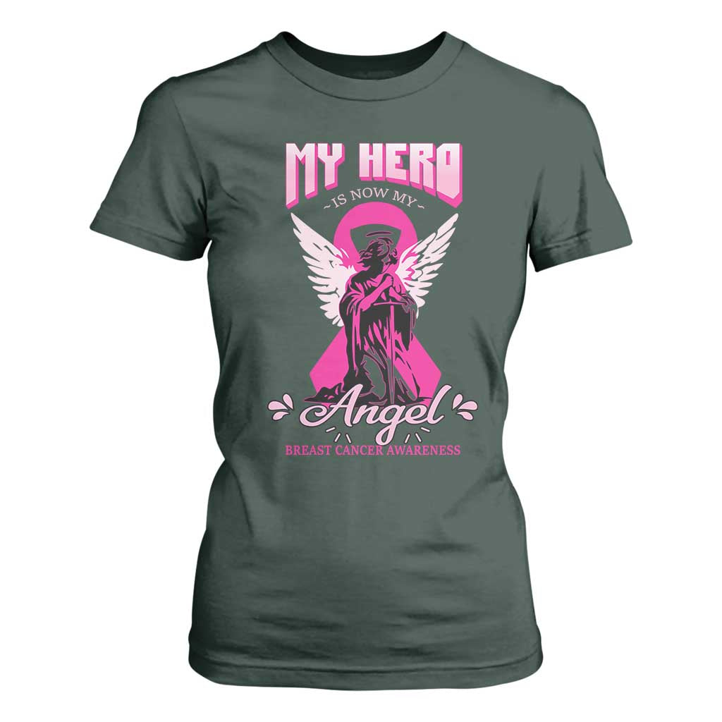 Breast Cancer Support T Shirt For Women My Hero Is Now My Angel Pink Ribbon Cancer Warrior