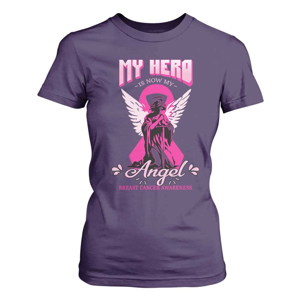 Breast Cancer Support T Shirt For Women My Hero Is Now My Angel Pink Ribbon Cancer Warrior