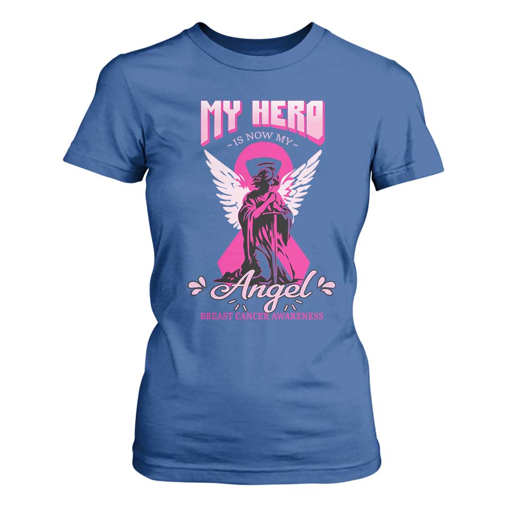 Breast Cancer Support T Shirt For Women My Hero Is Now My Angel Pink Ribbon Cancer Warrior