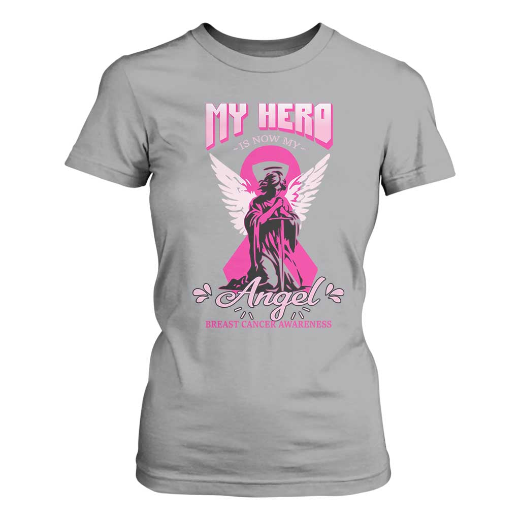 Breast Cancer Support T Shirt For Women My Hero Is Now My Angel Pink Ribbon Cancer Warrior
