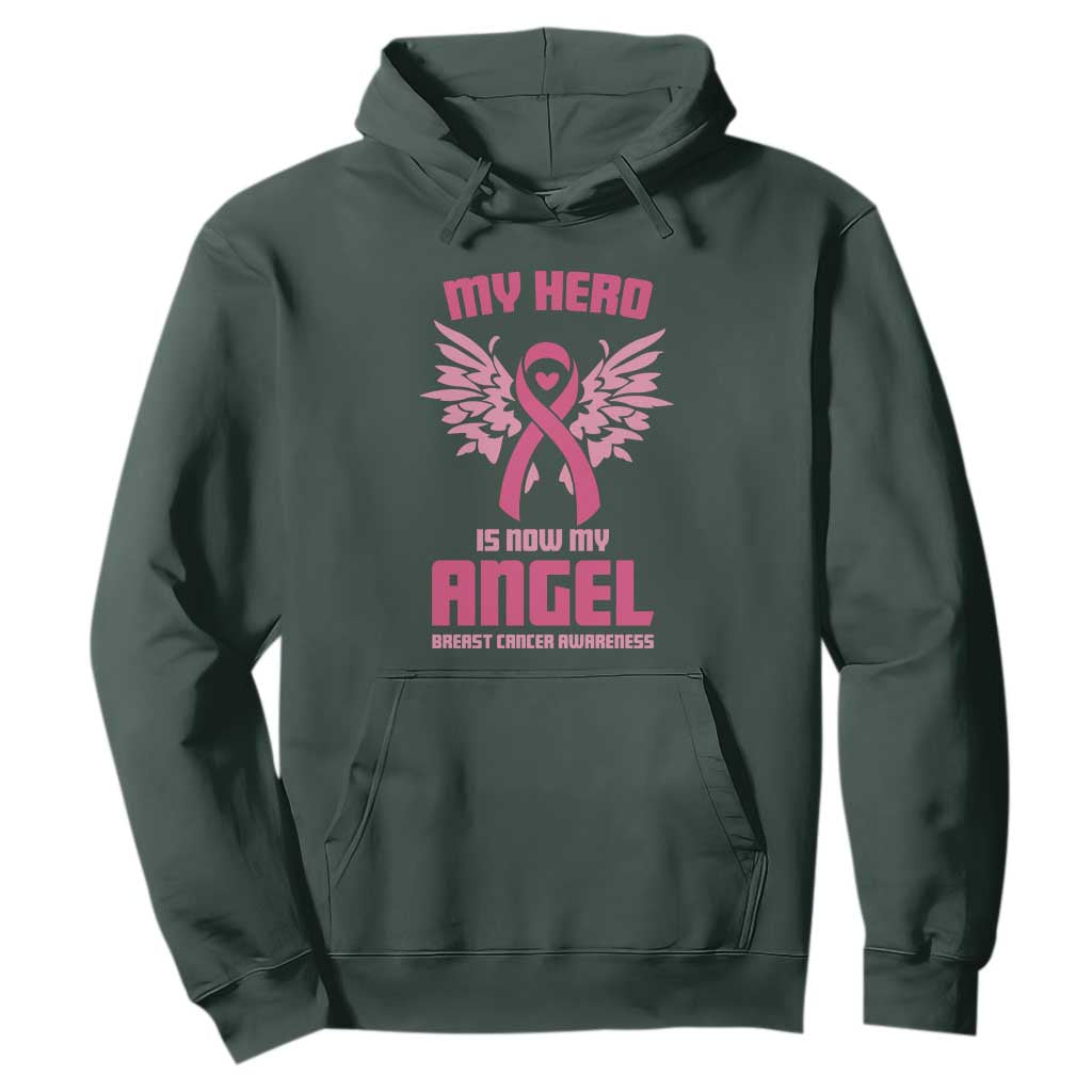 Breast Cancer Support Hoodie My Hero Is Now My Angel Pink Ribbon Wings Heart