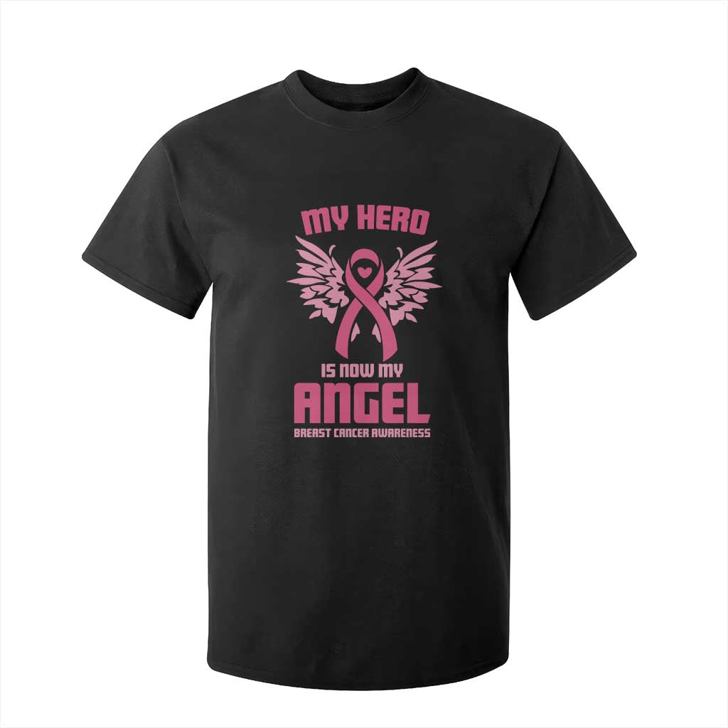Breast Cancer Support T Shirt For Kid My Hero Is Now My Angel Pink Ribbon Wings Heart