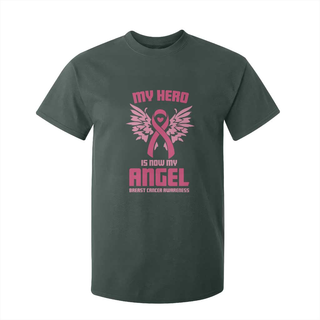 Breast Cancer Support T Shirt For Kid My Hero Is Now My Angel Pink Ribbon Wings Heart