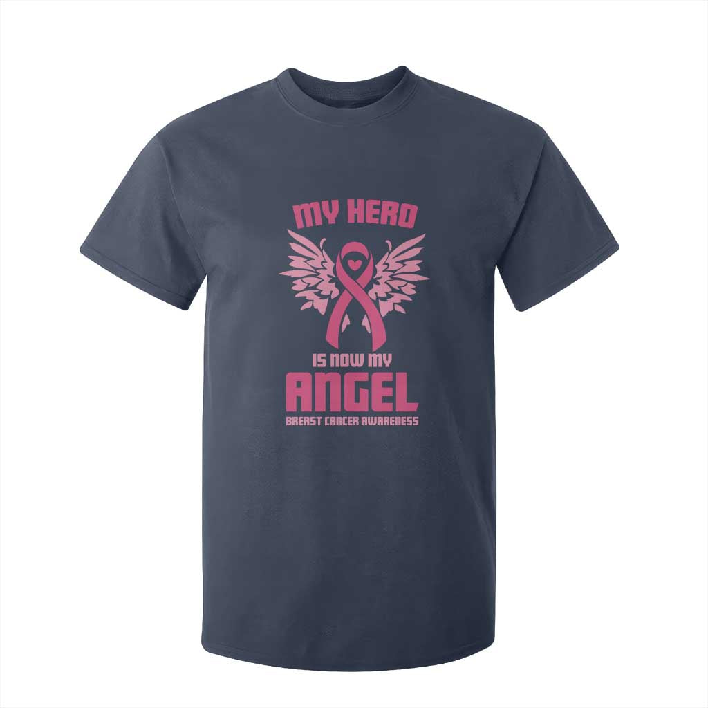 Breast Cancer Support T Shirt For Kid My Hero Is Now My Angel Pink Ribbon Wings Heart