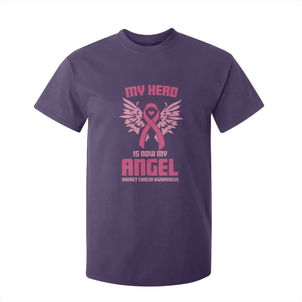 Breast Cancer Support T Shirt For Kid My Hero Is Now My Angel Pink Ribbon Wings Heart