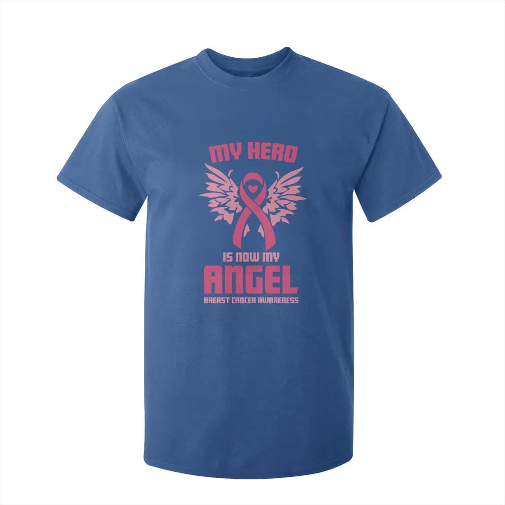 Breast Cancer Support T Shirt For Kid My Hero Is Now My Angel Pink Ribbon Wings Heart