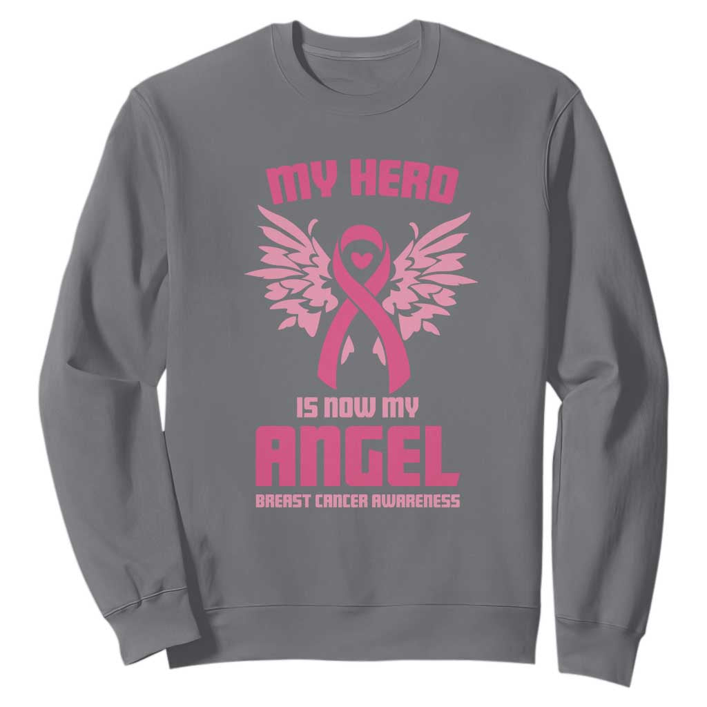 Breast Cancer Support Sweatshirt My Hero Is Now My Angel Pink Ribbon Wings Heart