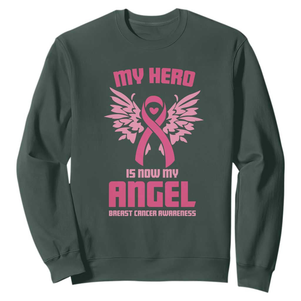 Breast Cancer Support Sweatshirt My Hero Is Now My Angel Pink Ribbon Wings Heart