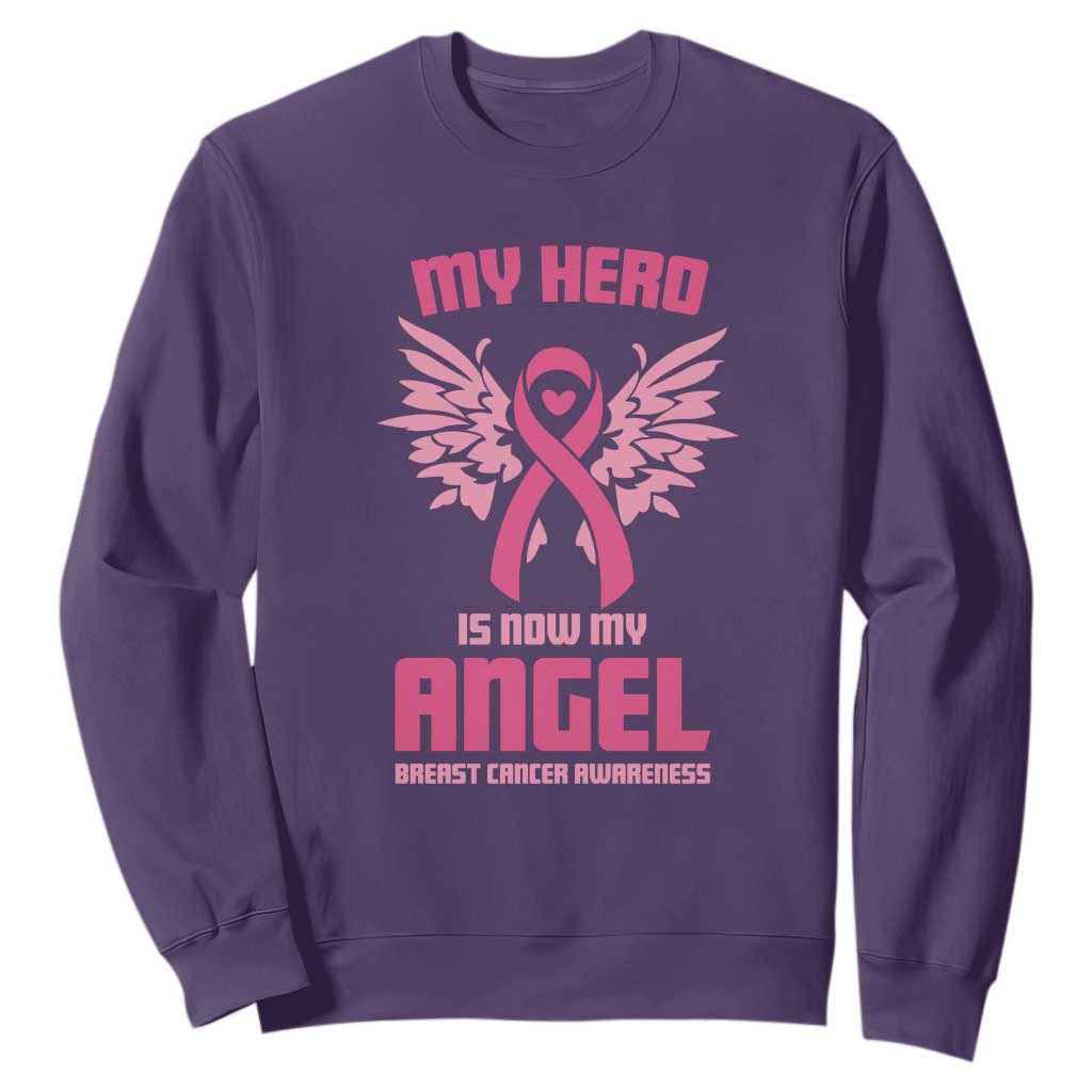 Breast Cancer Support Sweatshirt My Hero Is Now My Angel Pink Ribbon Wings Heart