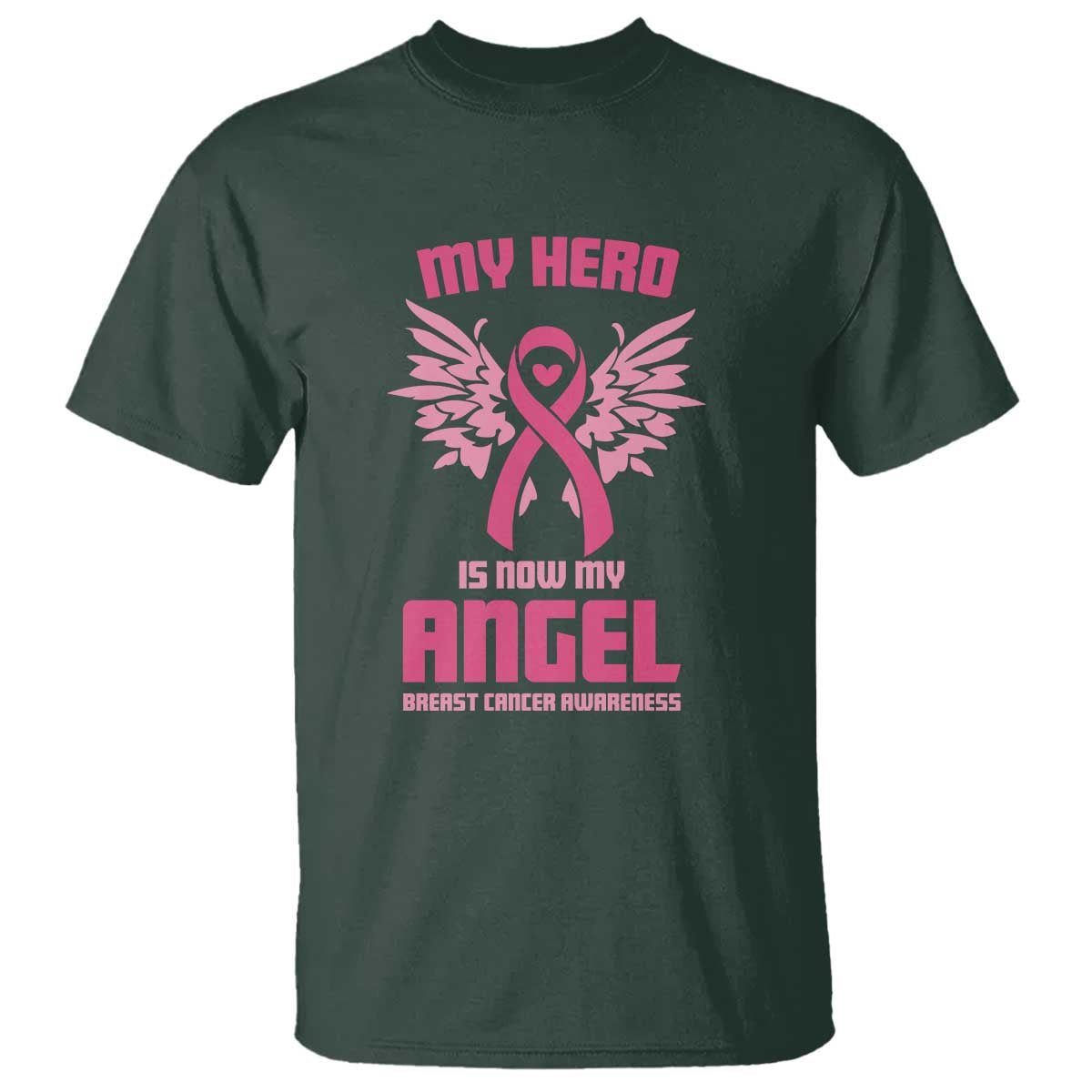 Breast Cancer Support T Shirt My Hero Is Now My Angel Pink Ribbon Wings Heart