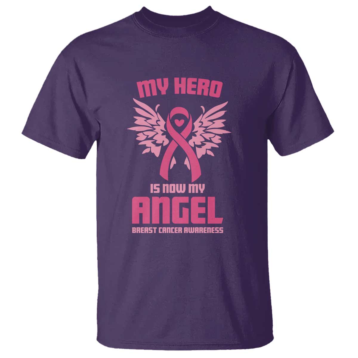 Breast Cancer Support T Shirt My Hero Is Now My Angel Pink Ribbon Wings Heart