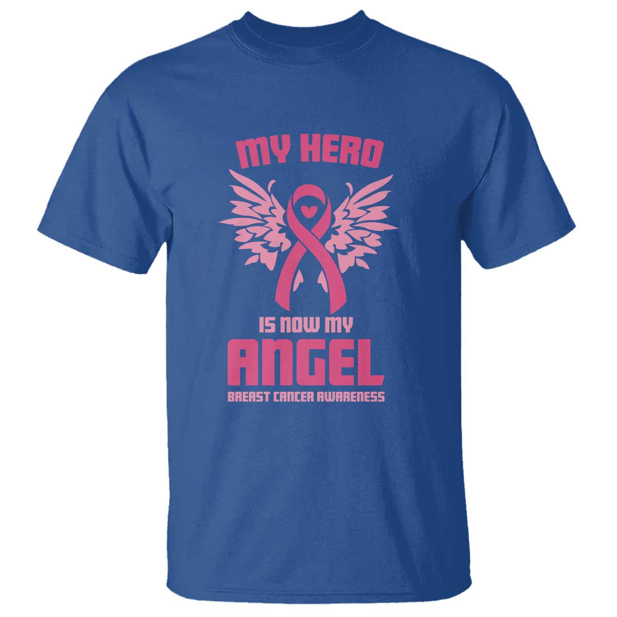 Breast Cancer Support T Shirt My Hero Is Now My Angel Pink Ribbon Wings Heart