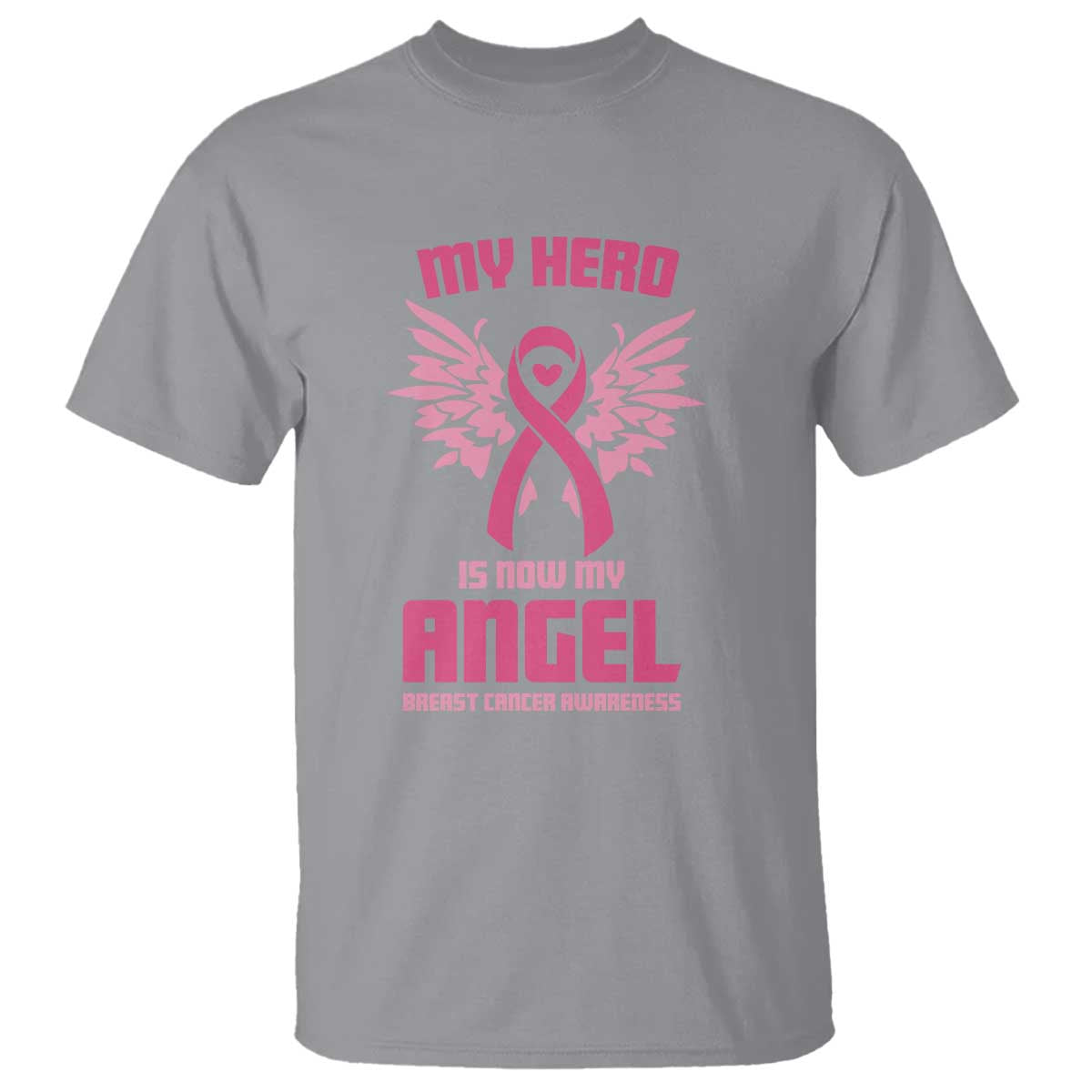 Breast Cancer Support T Shirt My Hero Is Now My Angel Pink Ribbon Wings Heart