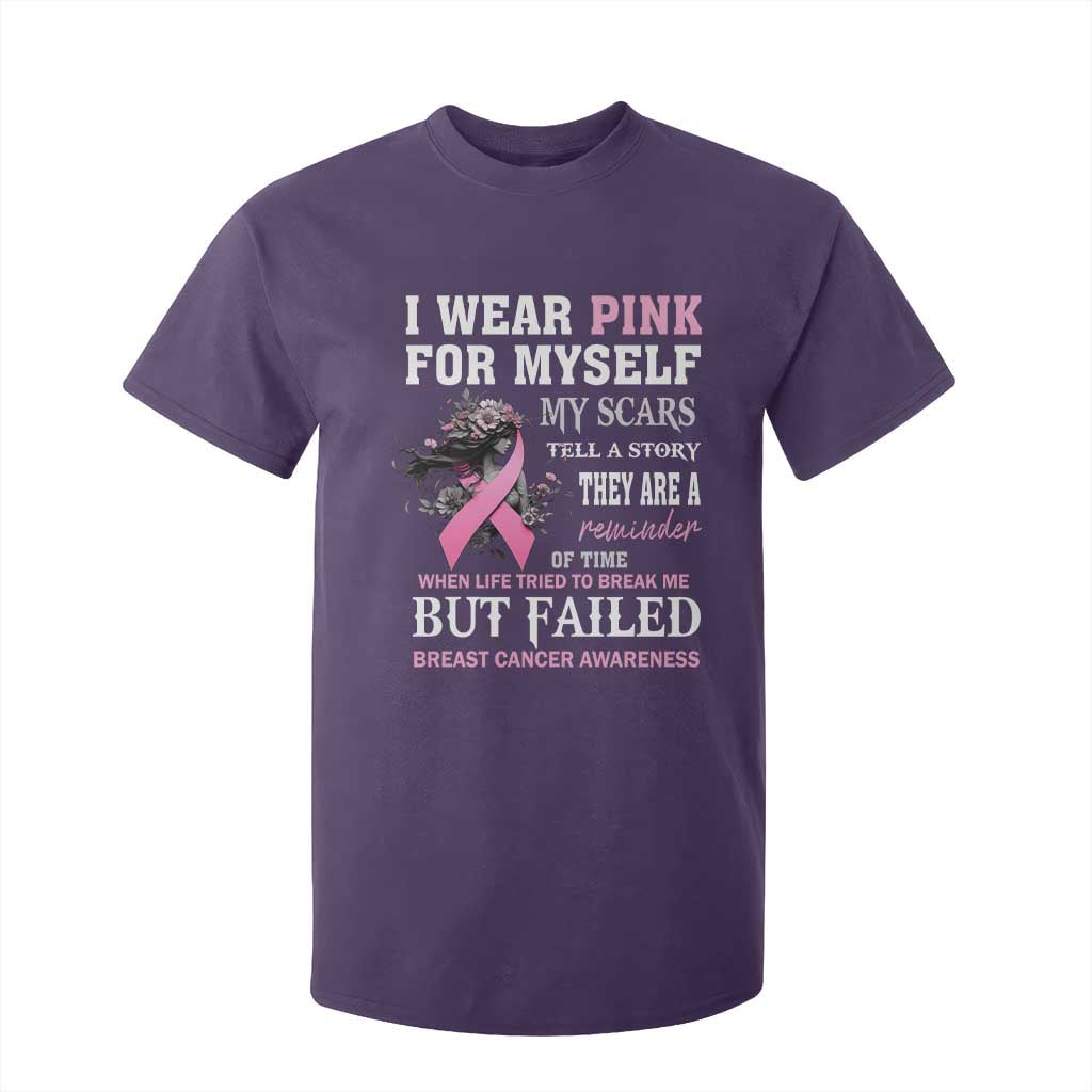 I Wear Pink For Myself My Scars Tell A Story Breast Cancer Support T Shirt For Kid Reminder Of Time Inspirational