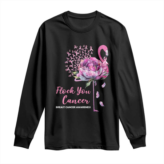 Pink Ribbon Flamingo Breast Cancer Support Long Sleeve Shirt Fight Cancer Awareness