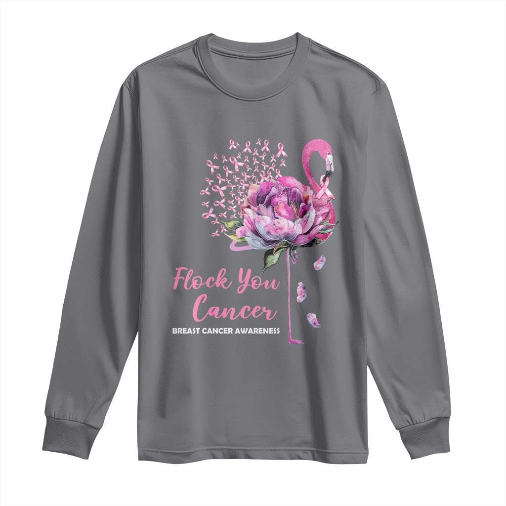 Pink Ribbon Flamingo Breast Cancer Support Long Sleeve Shirt Fight Cancer Awareness