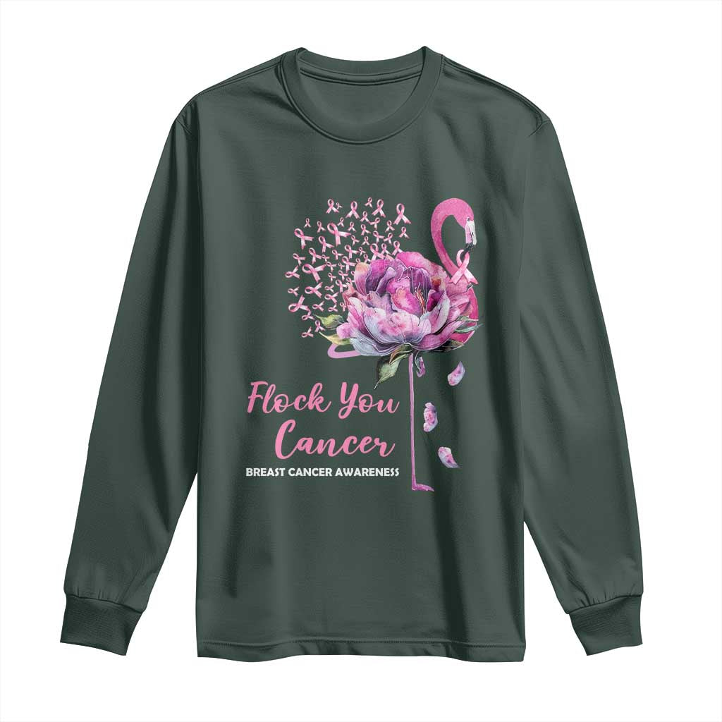 Pink Ribbon Flamingo Breast Cancer Support Long Sleeve Shirt Fight Cancer Awareness