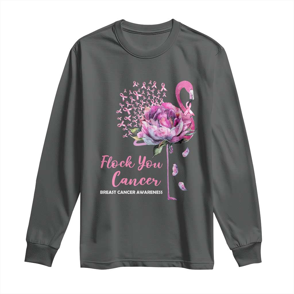 Pink Ribbon Flamingo Breast Cancer Support Long Sleeve Shirt Fight Cancer Awareness
