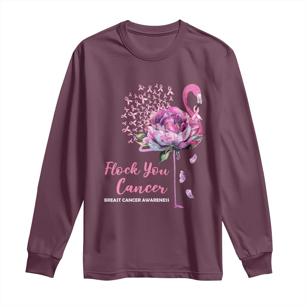 Pink Ribbon Flamingo Breast Cancer Support Long Sleeve Shirt Fight Cancer Awareness