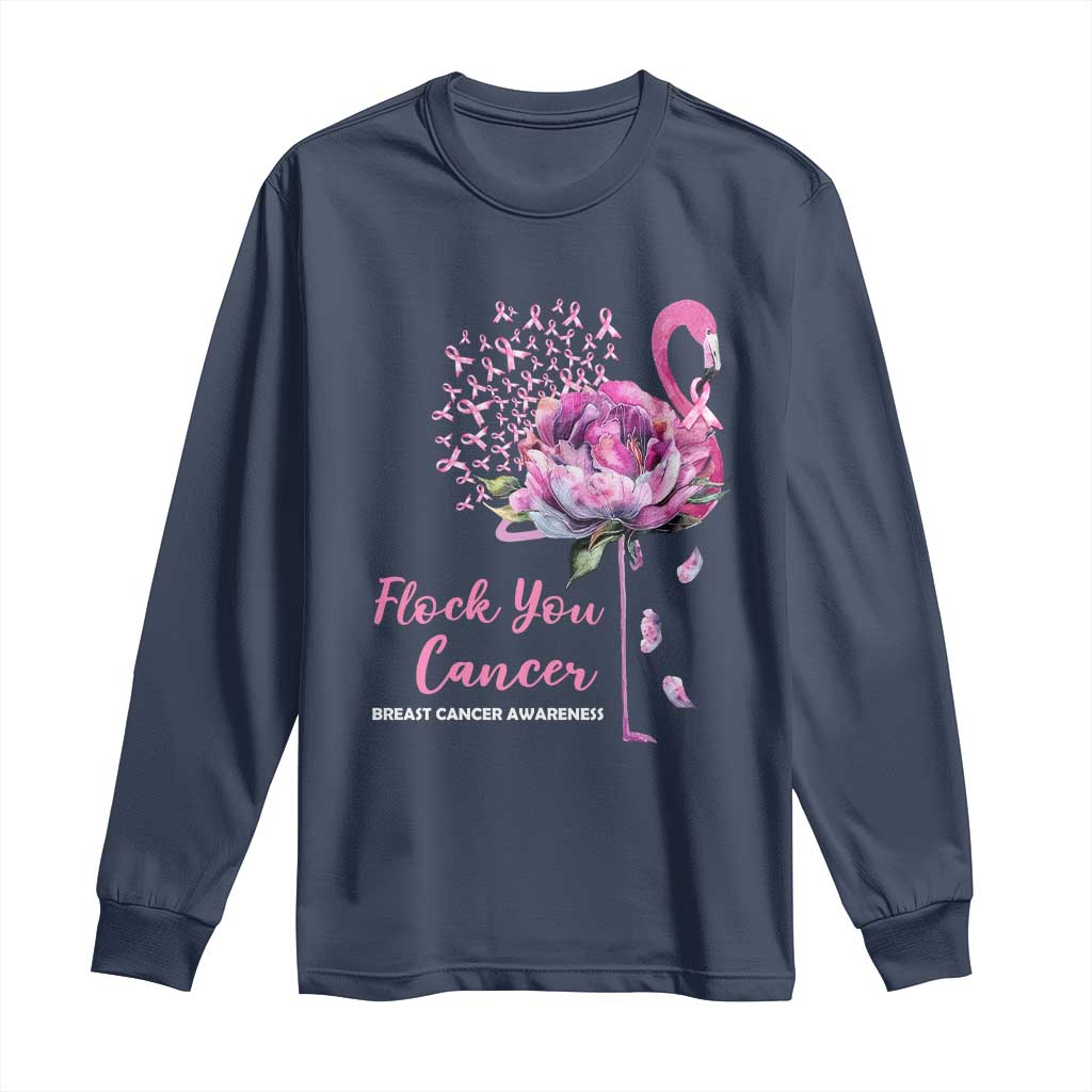 Pink Ribbon Flamingo Breast Cancer Support Long Sleeve Shirt Fight Cancer Awareness