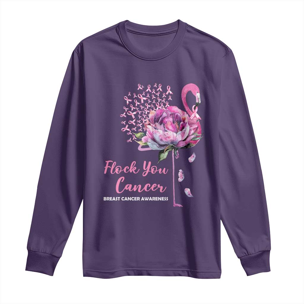 Pink Ribbon Flamingo Breast Cancer Support Long Sleeve Shirt Fight Cancer Awareness
