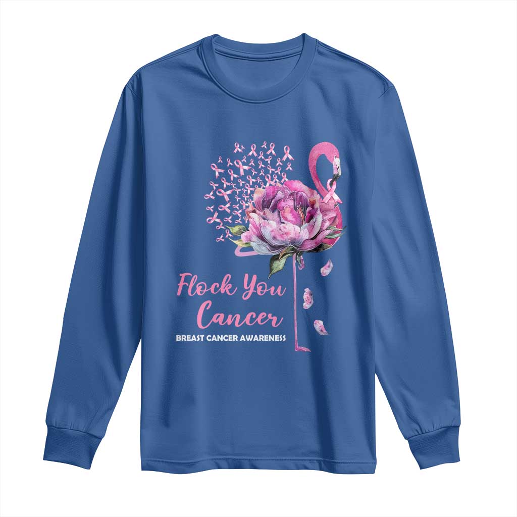 Pink Ribbon Flamingo Breast Cancer Support Long Sleeve Shirt Fight Cancer Awareness
