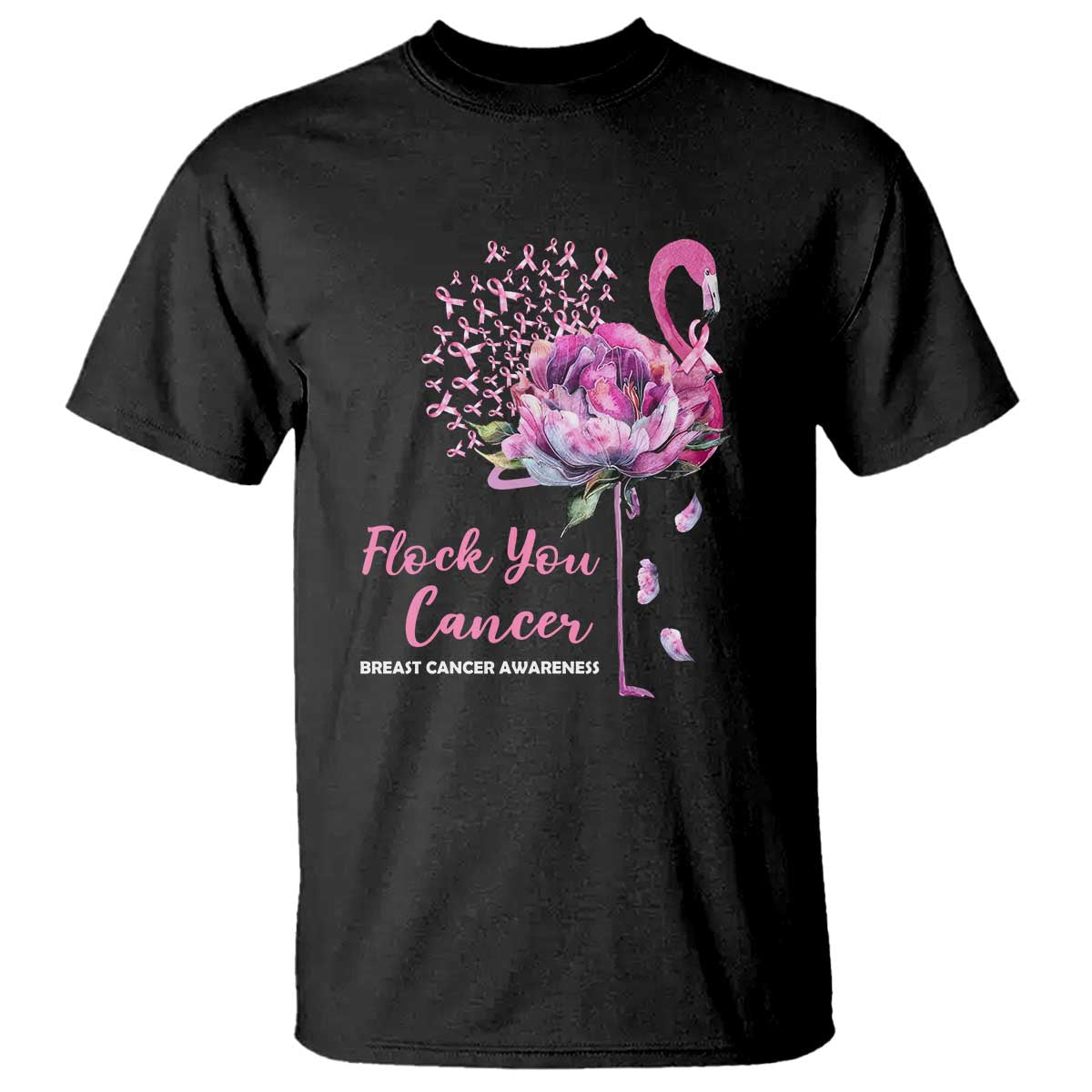 Pink Ribbon Flamingo Breast Cancer Support T Shirt Fight Cancer Awareness