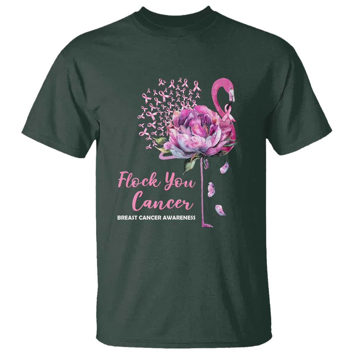 Pink Ribbon Flamingo Breast Cancer Support T Shirt Fight Cancer Awareness