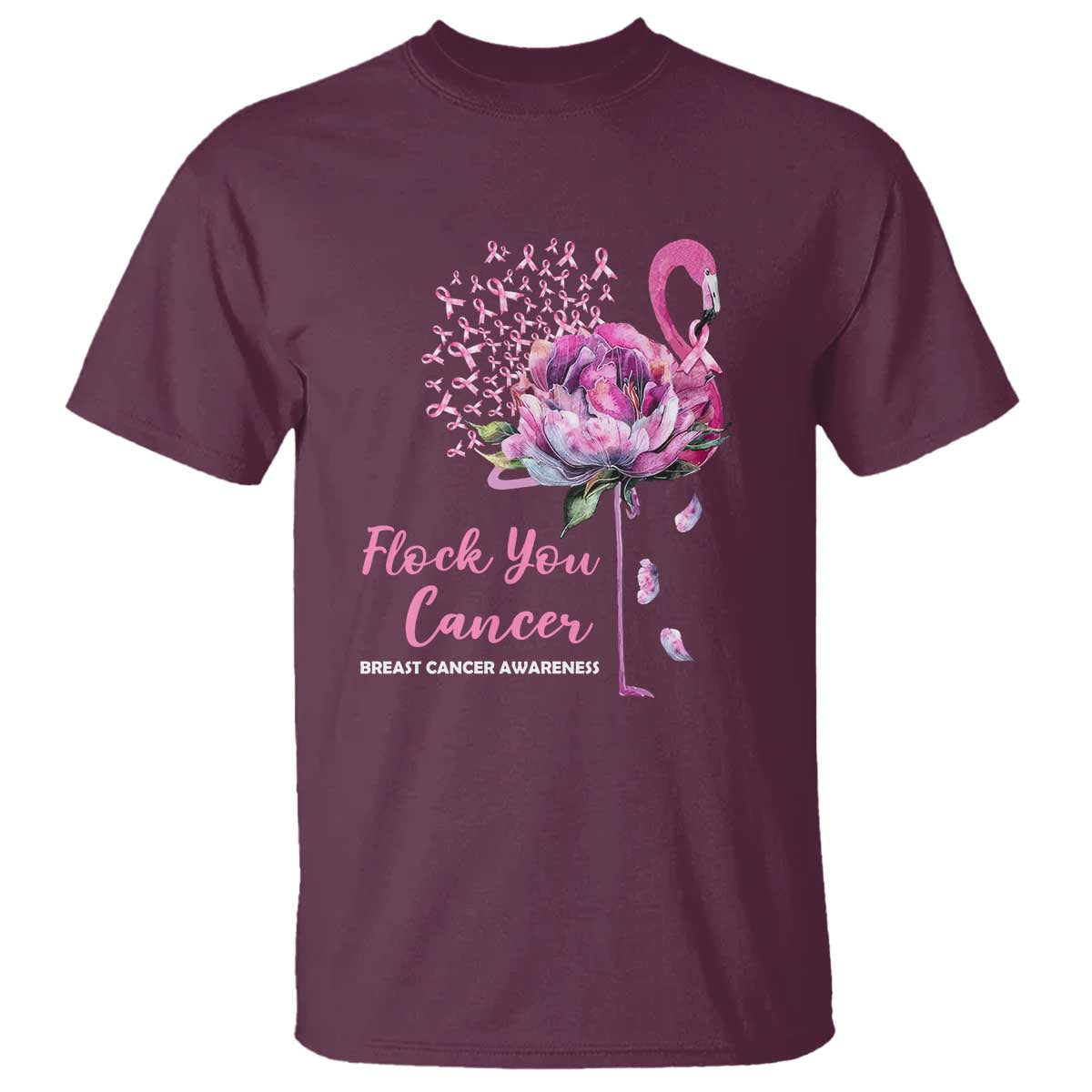 Pink Ribbon Flamingo Breast Cancer Support T Shirt Fight Cancer Awareness