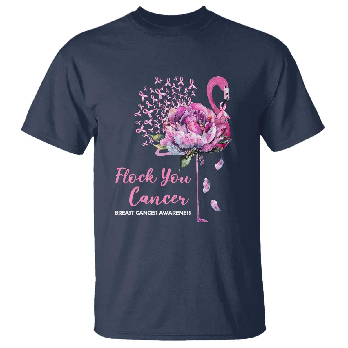 Pink Ribbon Flamingo Breast Cancer Support T Shirt Fight Cancer Awareness
