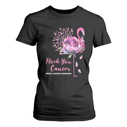 Pink Ribbon Flamingo Breast Cancer Support T Shirt For Women Fight Cancer Awareness