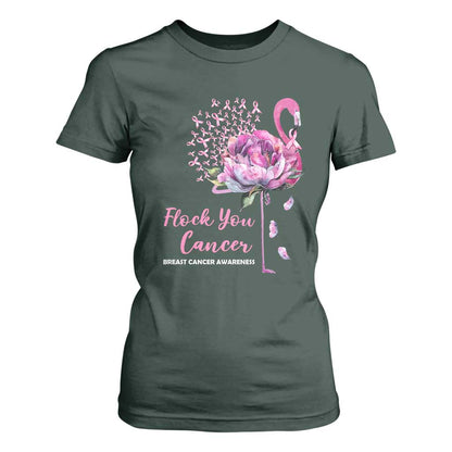 Pink Ribbon Flamingo Breast Cancer Support T Shirt For Women Fight Cancer Awareness