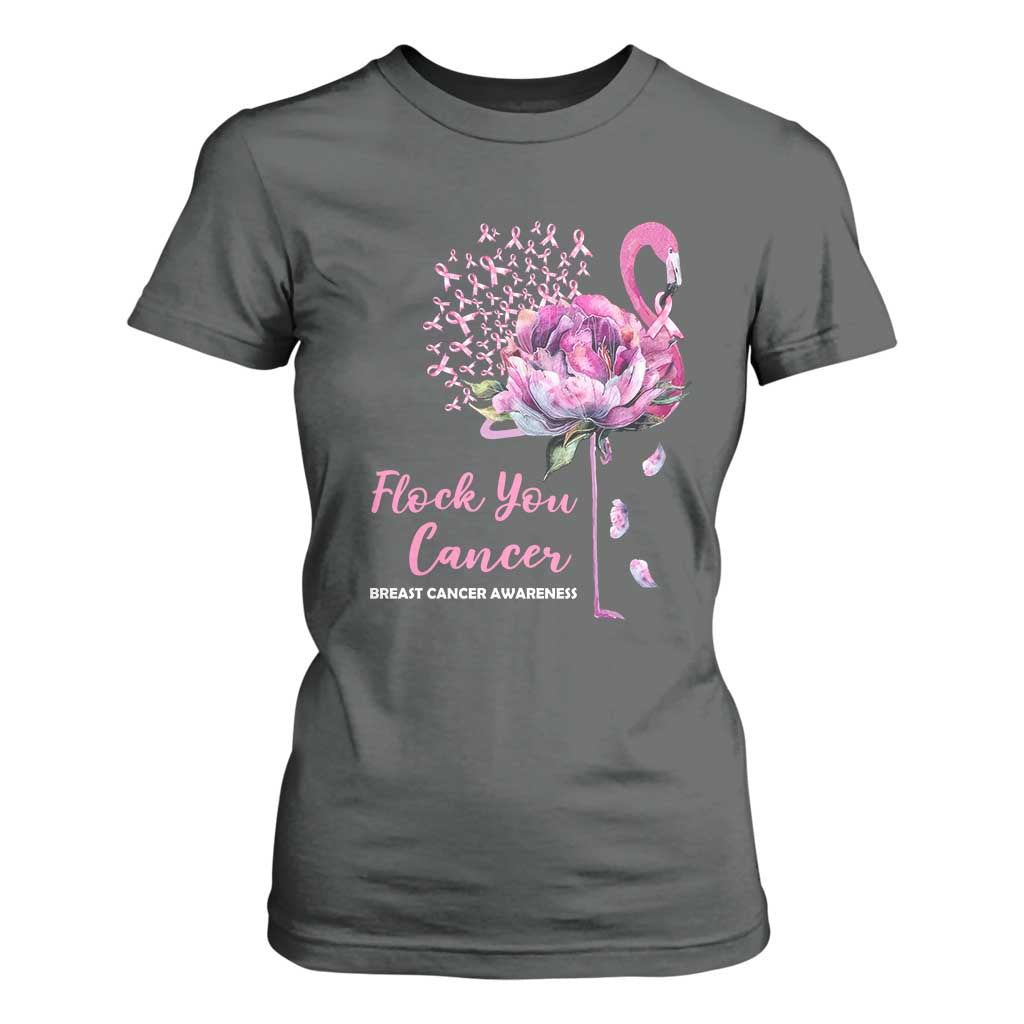 Pink Ribbon Flamingo Breast Cancer Support T Shirt For Women Fight Cancer Awareness