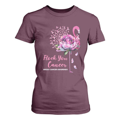 Pink Ribbon Flamingo Breast Cancer Support T Shirt For Women Fight Cancer Awareness